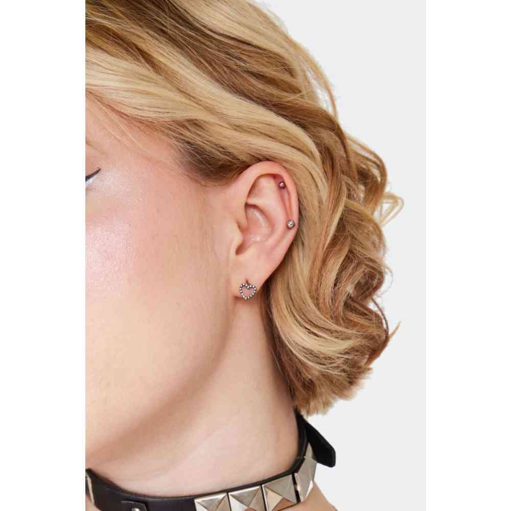 Jawbreaker - Beaded Heart Stud oorbellen - Zilverkleurig